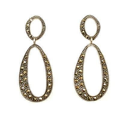Marcasite Earring Two Wavy Open Oval with Marcasites