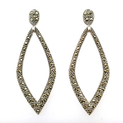 Marcasite Earring Dangle Open Marquise with Marcasite
