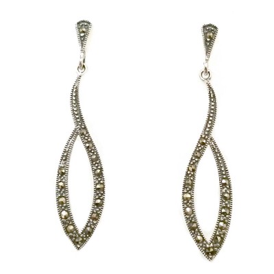 Marcasite Earring Dangle Line Formed Marquise Shaped