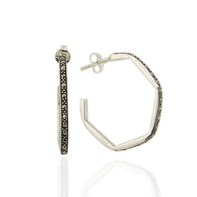 Marcasite Earring Open Hexagon Hoop