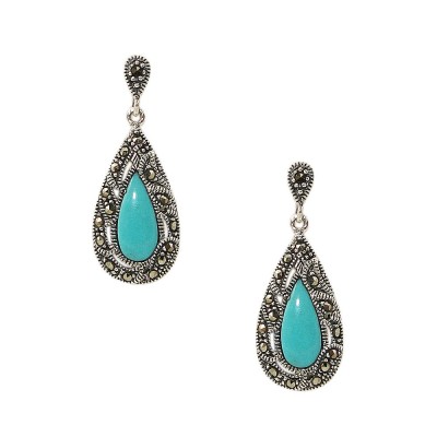 Marcasite Earring Teardrop Reconstitute Turquoise