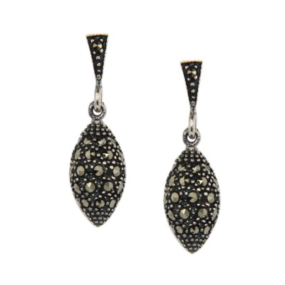 Marcasite Earring Dangling Puffy Marcasite Marquise