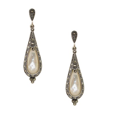 Marcasite Earring Mother of Pearl Teardrop with Marcasite Outlin