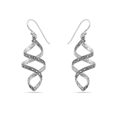 Marcasite Earring Open Marcasite Pave Spiral with Fish Wire