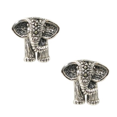 MS Earring Elephant Front View With Clear Cz Eyes, Clear