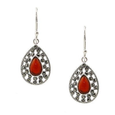 MS Earring Teardrop Red Agate Ms Filigree Wrap, Red
