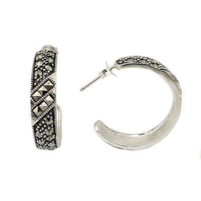 MS Earring Square Marcasite Open Hoop Stud