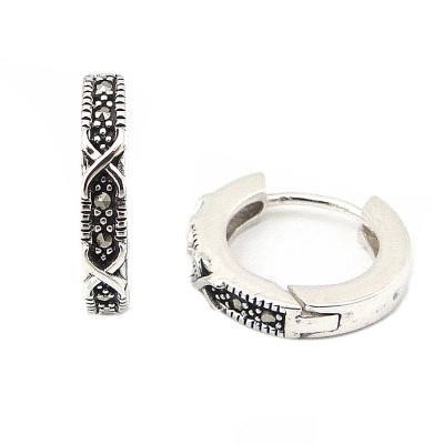 MS Earring X Pattern Milgrain Huggie