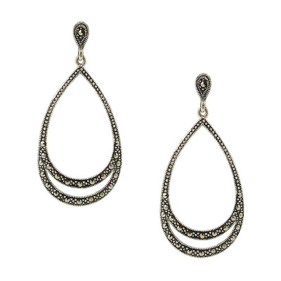 MARCASITE EARRING OPEN TEARDROP MARCASITE LINE