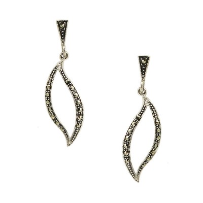 MARCASITE EARRING OPEN WAVY MARQUISE MARCASITE LINE