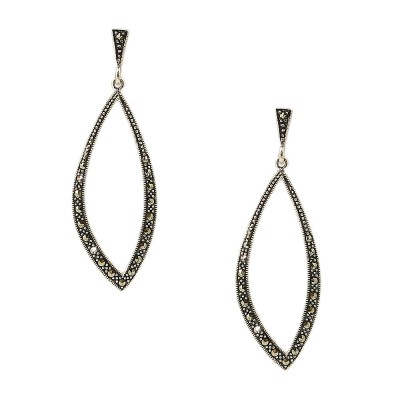 MARCASITE EARRING OPEN SLIGHT IRREGULAR MARQUISE SHAPED