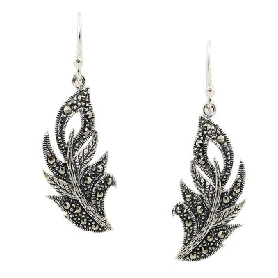 MARCASITE EARRING SWISS MARCASITE LEAF WITH FISH WIRE