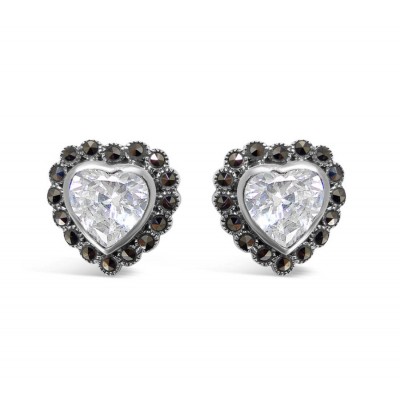 Marcasite Earring Clear Cubic Zirconia Heart Marcasite Wrap Stud 2M-2579Cl-14