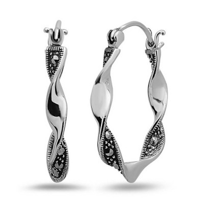 MARCASITE EARRING TWISTED HOOP PAVE WITH MARCASITE