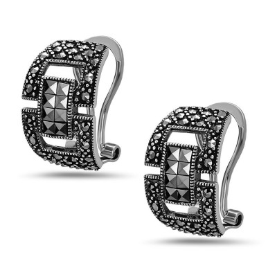 MARCASITE EARRING SQUARE MARCASITE BUCKLE WITH OMEGA BACK