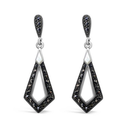MARCASITE EARRING INVERTED KITE SHAPED MOP WITH MARCASITE WRAP