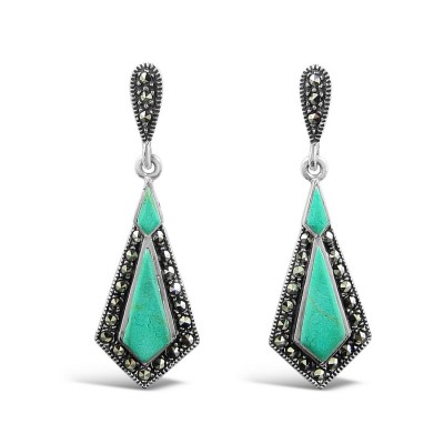 MARCASITE EARRING  RECONSTITUENT TURQUIOSIE WITH MS WRAP