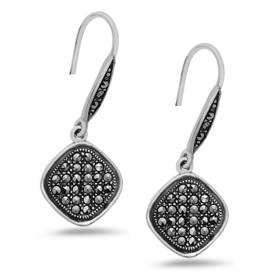 MARCASITE EARRING 13X13MM DANGLING RHOMBUS MARCASITE PAVE