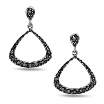 MARCASITE EARRING OPEN DANGLING TRILLION SHAPED