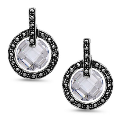 MARCASITE EARRING ROUND CLEAR CUBIC ZIRCONIA