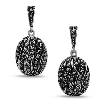 MARCASITE EARRING OVAL WAVY LINE DANGLING
