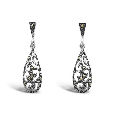 MARCASITE ERRING TINY TEAR DROP FILIGREE CLOUDS