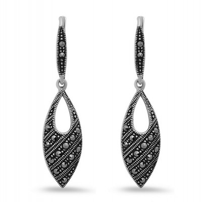 MARCASITE EARRING MARQUIS SLANTING LINE