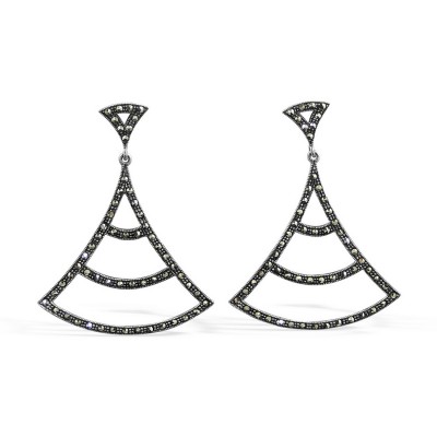 MARCASITE EARRING FAN SHAPE LINE