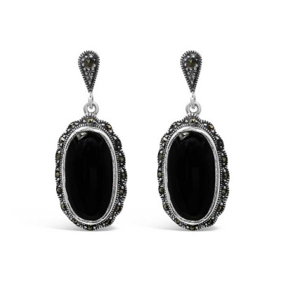 MARCASITE EARRING OVAL BLACK ONYX MARCASITE WRAP A