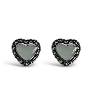 Marcasite Earring Stud Heart Shape Mother Of Pearl