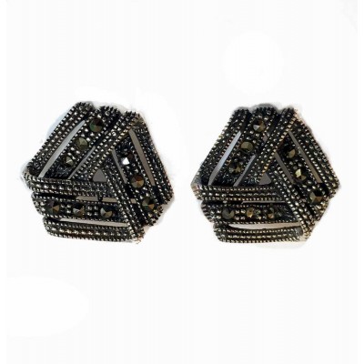 Marcasite Earring 3 Triangle Overlapped Lines