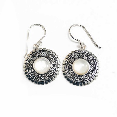 Marcasite Earring Center Round Mother Of Pearl Surroundi