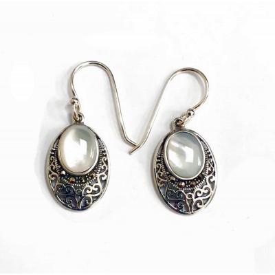 Marcasite Earring Oval White Mother Of Pearl Oval Filigre