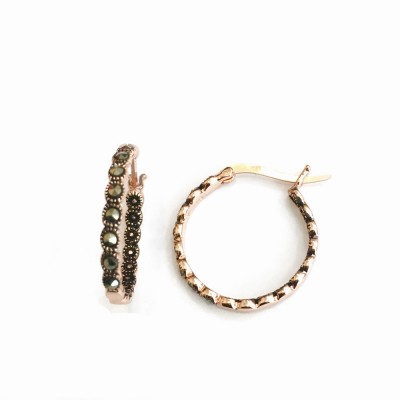 MS EARRING HOOP ROUND MARCASITE FRONT ROSE GOLD