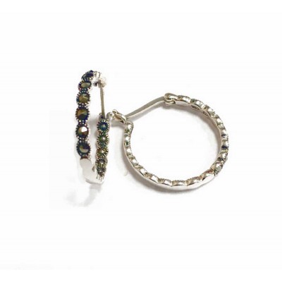 Marcasite Earring Hoop Round Half Front Marcasite