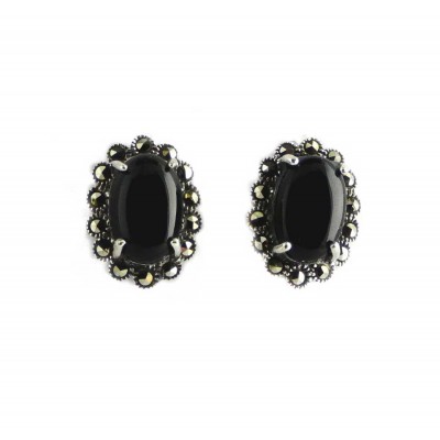 Marcasite Earring Oval Onyx Marcasite Around