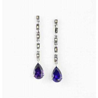 Marcasite Earring Linear Rectangular Marcasite Amethyst C