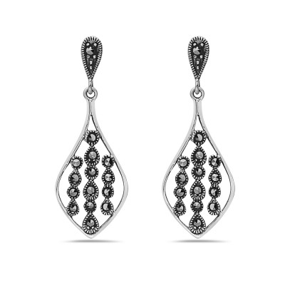Marcasite EARRING DANGEL WAVY TEAR DROP LINE MARCASITE LI