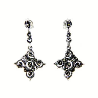 Marcasite EARRING DANGLE SWIRL WAVY SWIRLS FORMED INTO DI