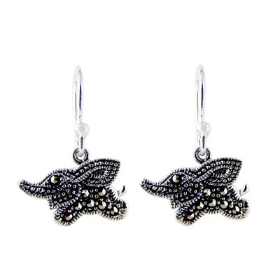 Marcasite EARRING RUNNING ELEPHANT DANGLE