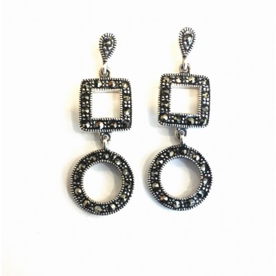 Marcasite EARRING DANGLE SQUARE AND ROUND SHAPE LINKS