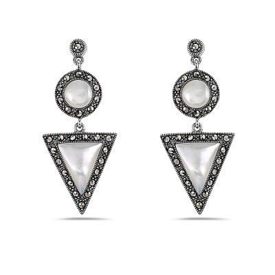 Marcasite EARRING DANGLE ROUND AND TRIANGLE SHAPES WITH M
