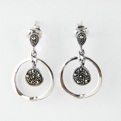 Marcasite EARRING DANGLE SLIGHTLY TWISTED ROUND WITH INNE