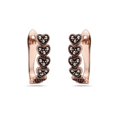 Rose Gold Marcasite Strung Heart Huggie Earrings