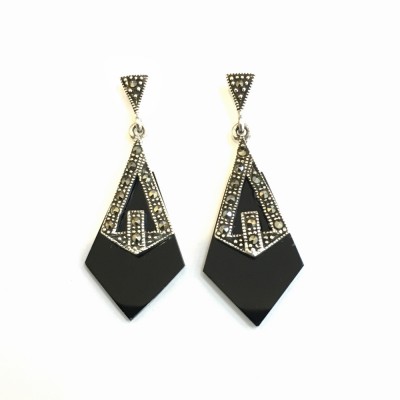 MS EARRING DANGLE KITE ONYX SHAPE MARCASITE KITE L