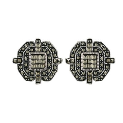 Marcasite Earring Square Cut Buttn Plain