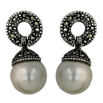 Marcasite Earring Link+12mm Pearl