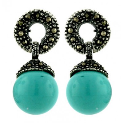 Marcasite Earring Link+12mm Faux Turquoise