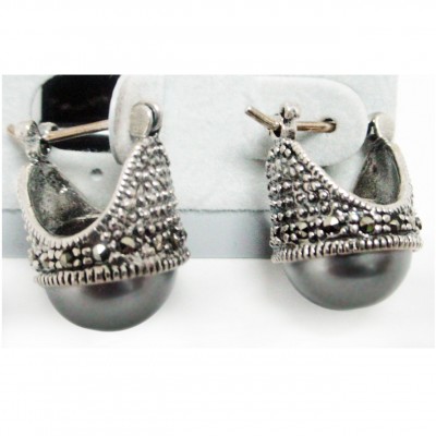 Marcasite Earring Mabi Gry Pearl+Latch
