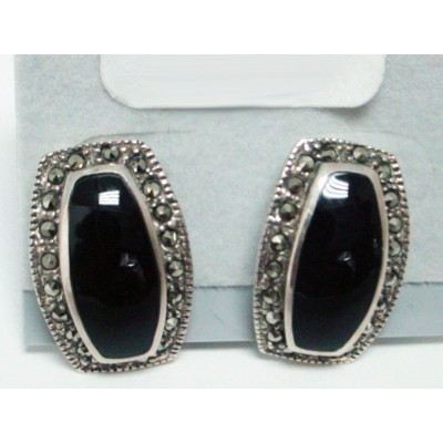 Marcasite Earring Olivine Onyx Post